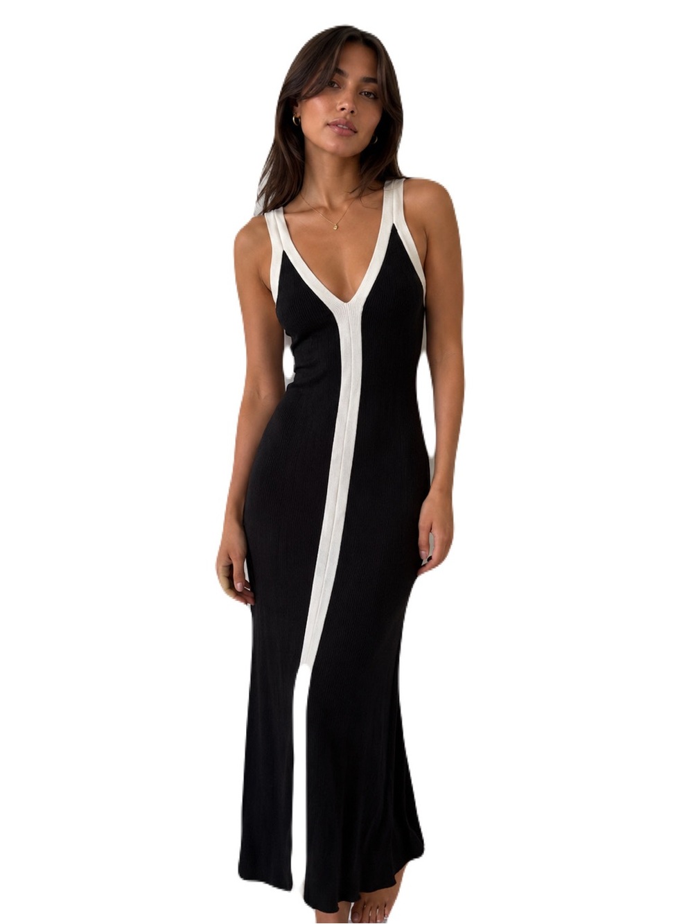 Elan Black Maxi Dress with White Contrast Trim